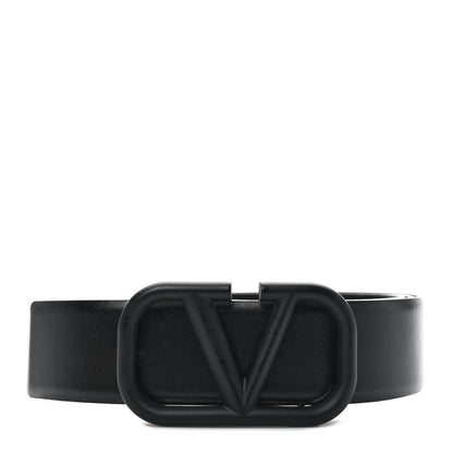 Valentino Garavani Glossy Calfskin Monochrome VLogo Belt 90 36 Black 1 of 4