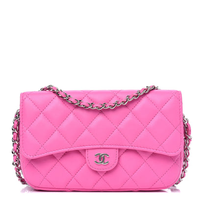 Chanel Lambskin Quilted Flap Phone Holder With Chain Neon Pink 1 of 5