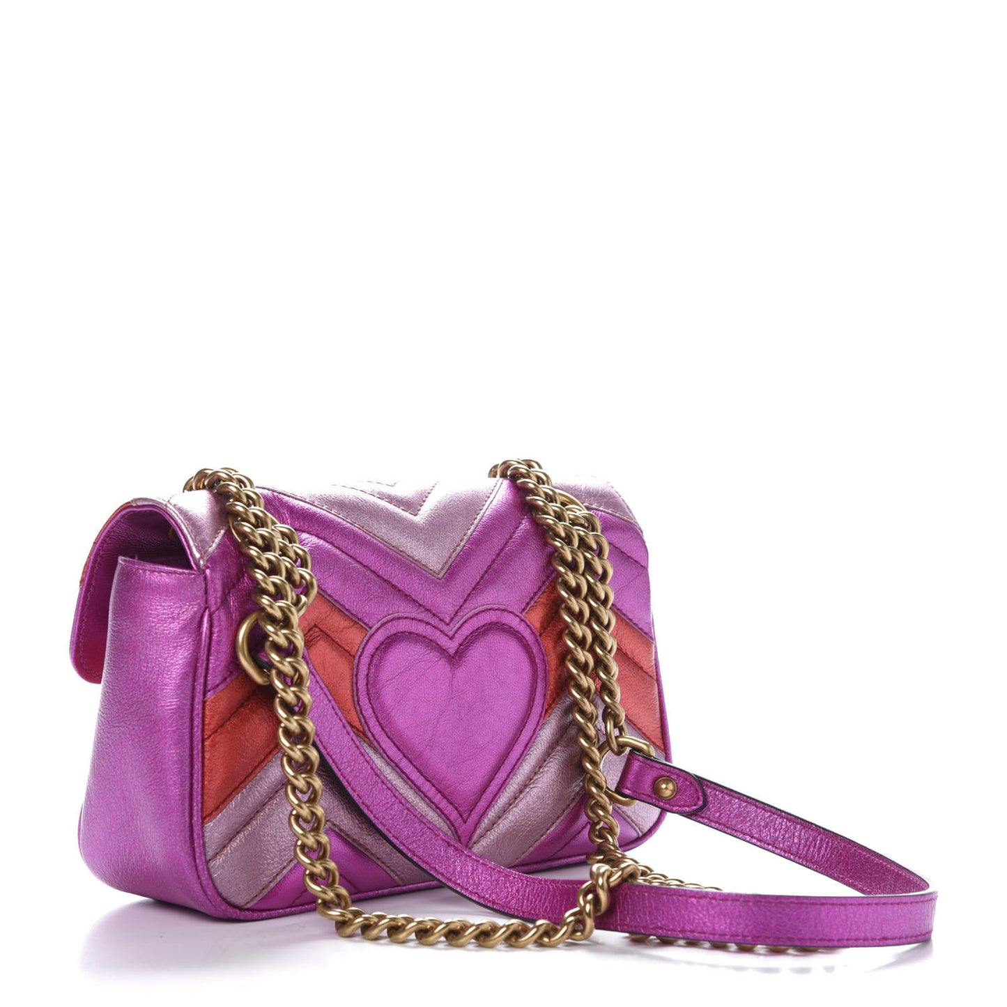 Metallic Calfskin Matelasse Mini GG Marmont Shoulder Bag Fuchsia