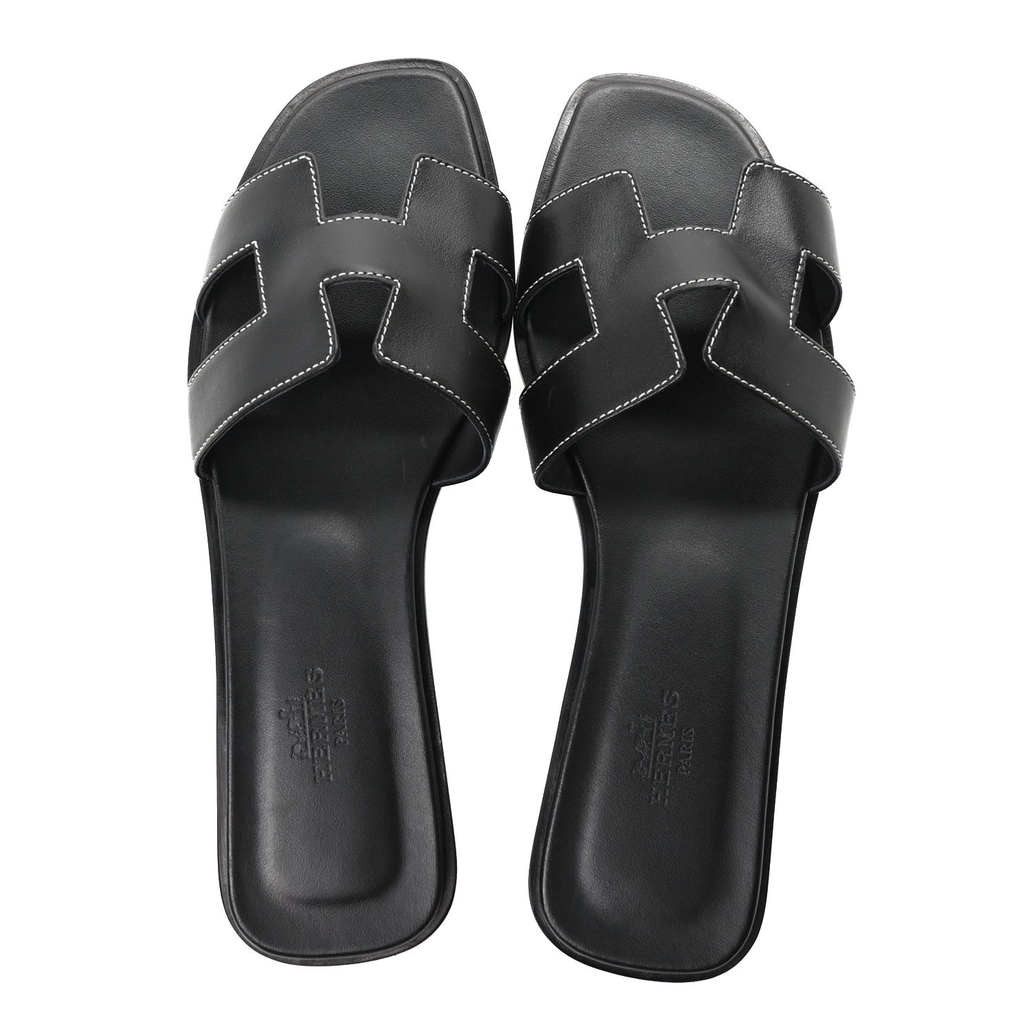 Hermes Box Calfskin Oran Sandals 39.5 Black 2 of 9