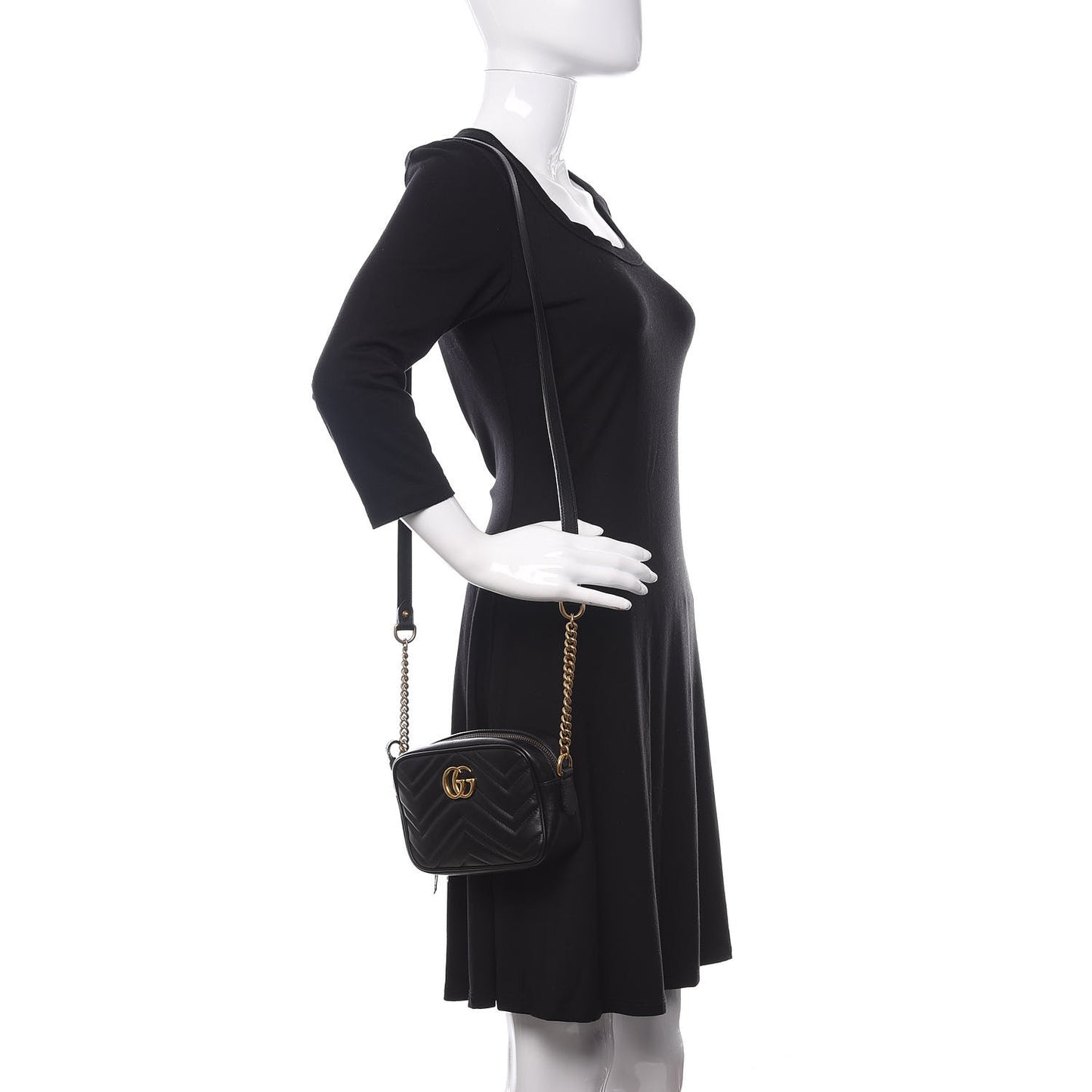 Calfskin Matelasse Mini GG Marmont Chain Shoulder Bag Black