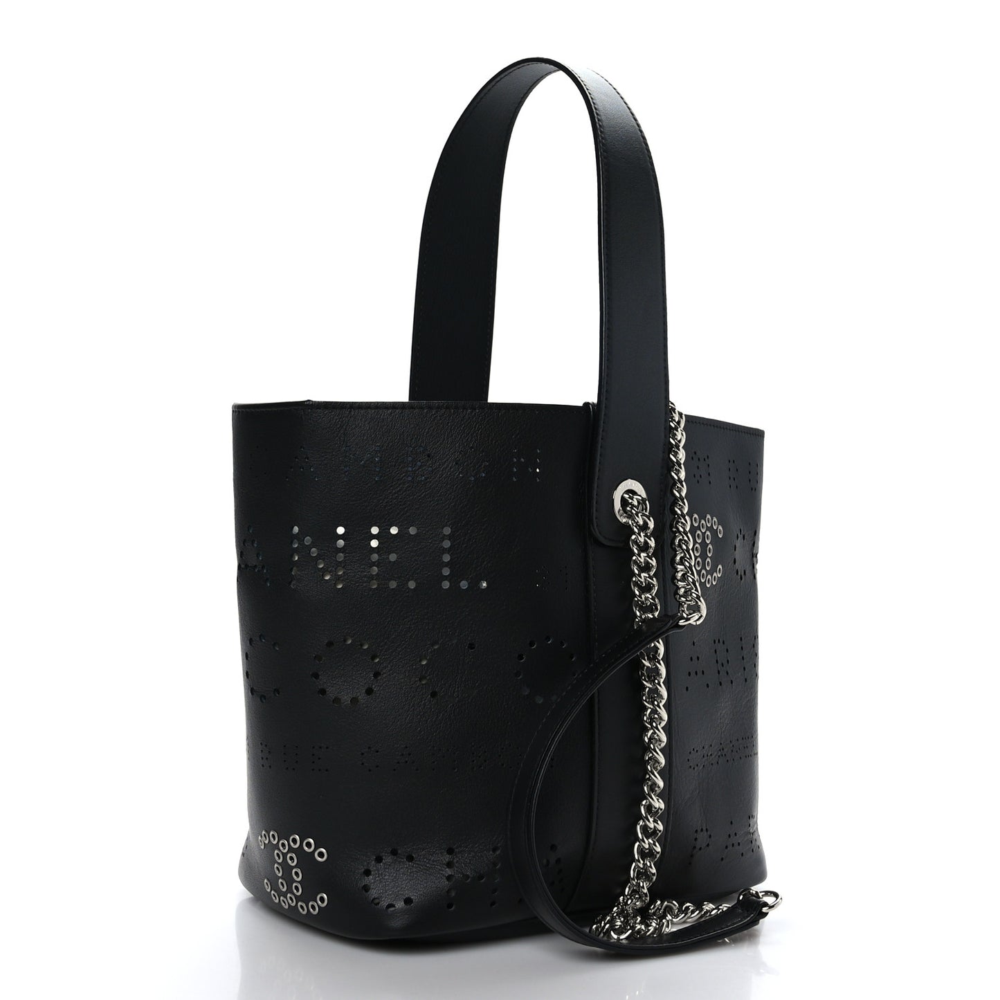 Calfskin Tweed Small Piercing Light Bucket Bag Black
