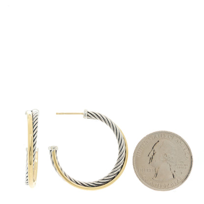 David Yurman Sterling Silver 18K Yellow Gold 31mm Crossover Cable Hoop Earrings 2 of 4