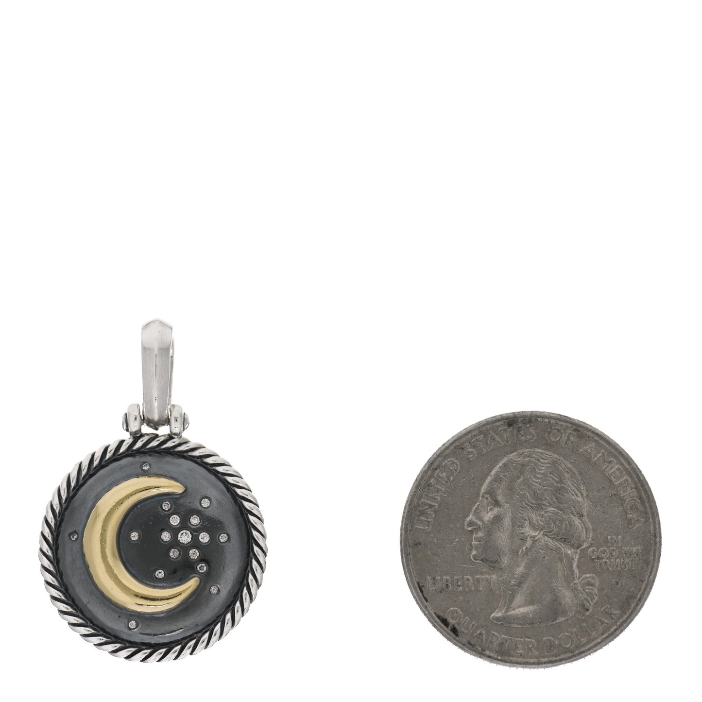 Sterling Silver 18K Yellow Gold Diamond Moon & Star Amulet Charm