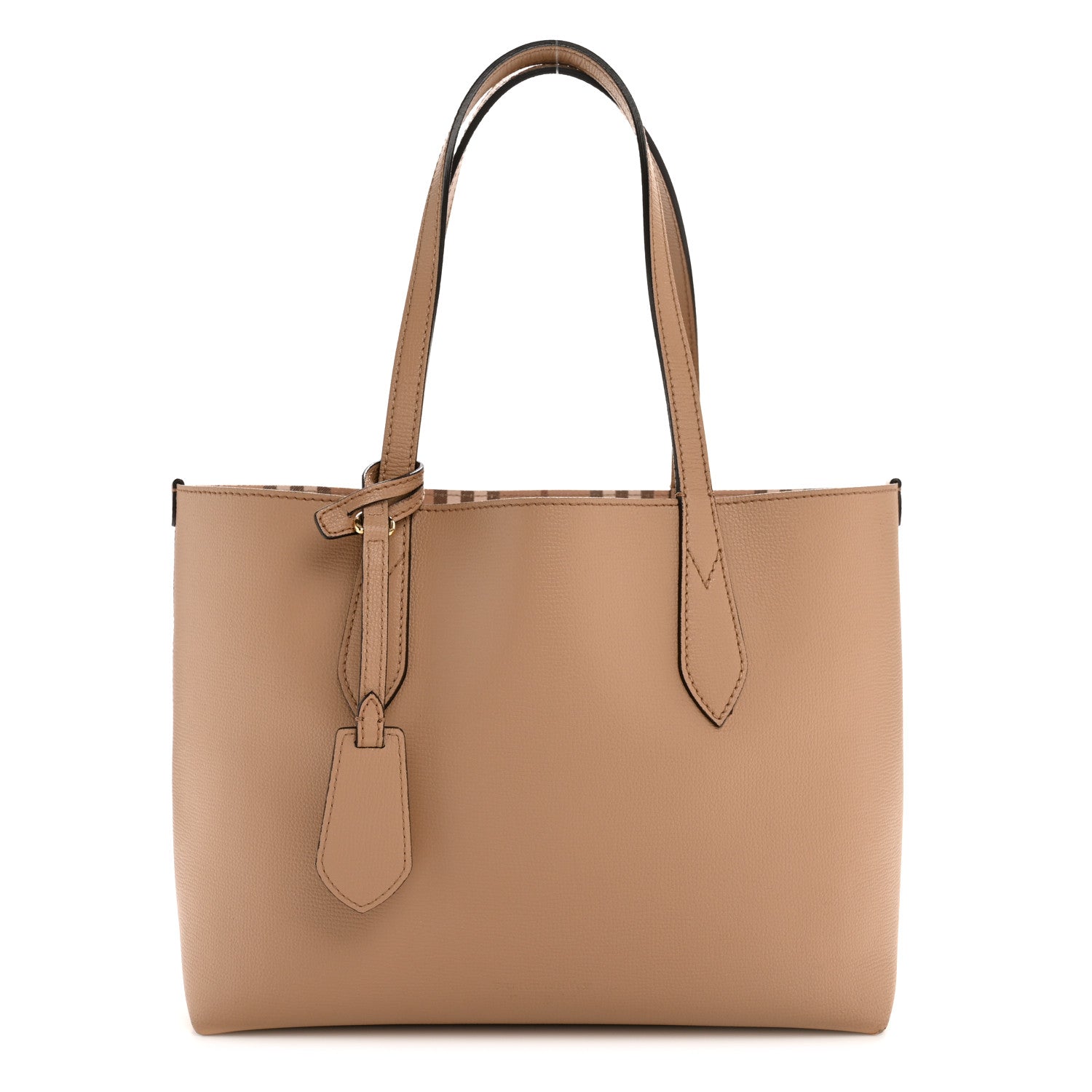 Burberry Grainy Calfskin Haymarket Check Small Reversible Tote Mid Camel 1 of 25