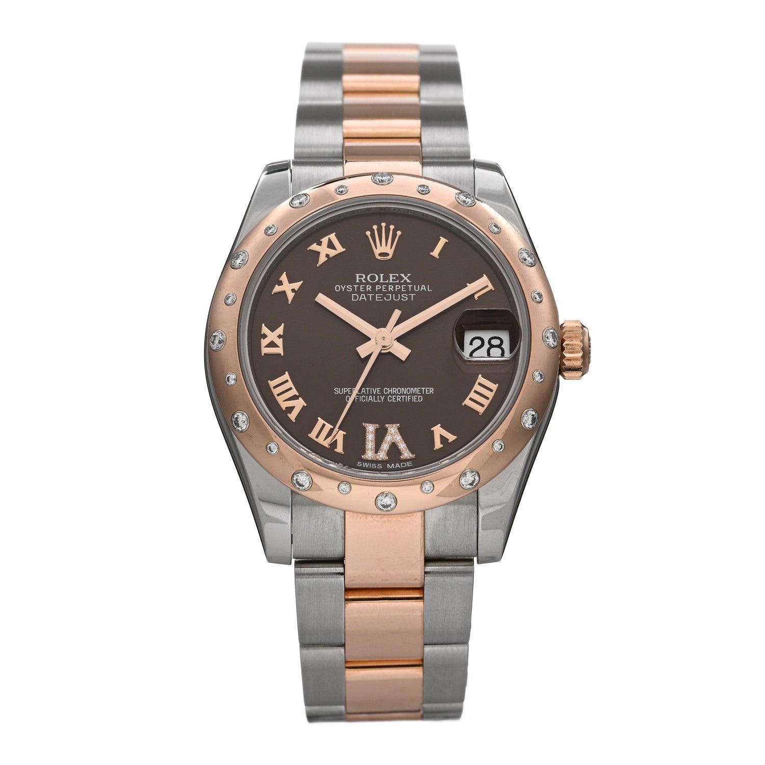 Rolex Stainless Steel 18K Everose Gold Diamond 31mm Oyster Perpetual Datejust Watch Chocolate Roman 178341 1 of 5