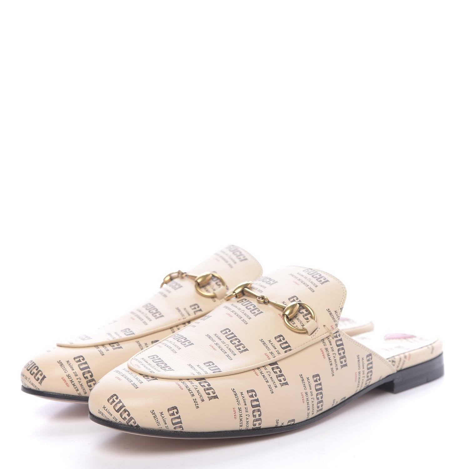 Gucci Calfskin Stamp Print Womens Princetown Slippers 38 Soy Black 3 of 9