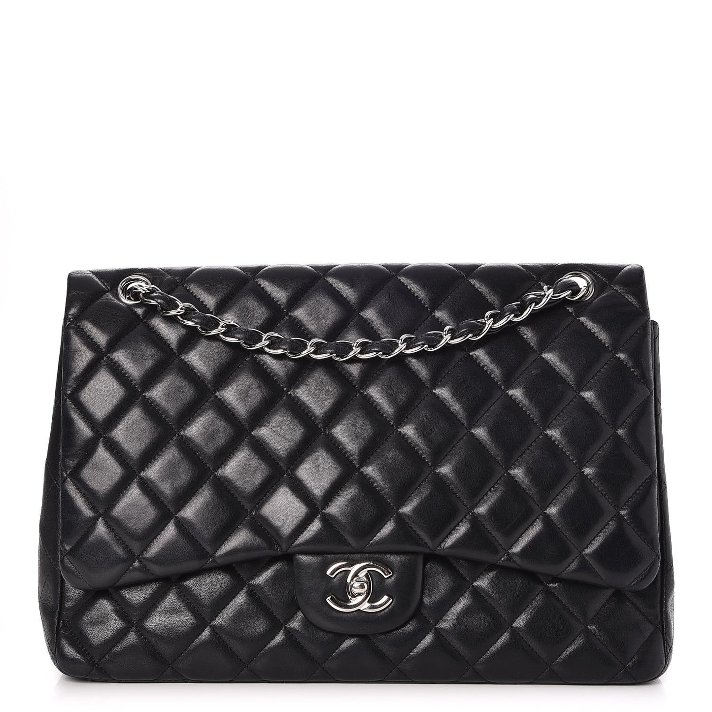 Lambskin Quilted Maxi Single Flap Black