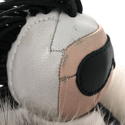 Fendi Lambskin Fox Fur Super Karlito Pom Pom Bag Charm Black White 4 of 6