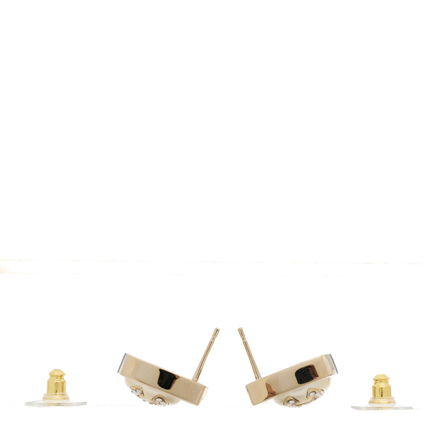 Chanel Metal Pearl Crystal CC Logo Square Earrings Gold Pearly White 3 of 5