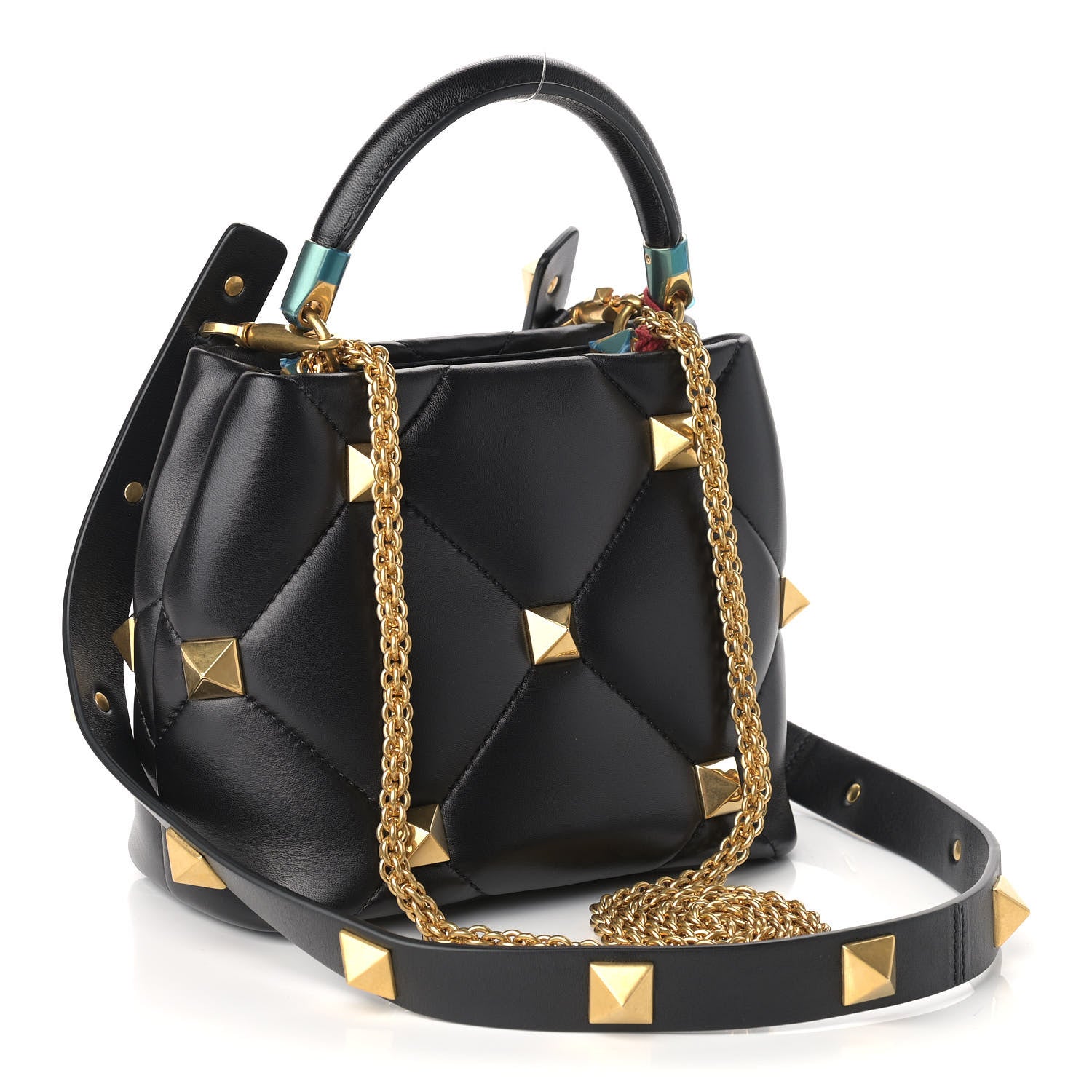 Valentino Garavani Nappa Small Roman Stud The Handle Bag Black 2 of 8