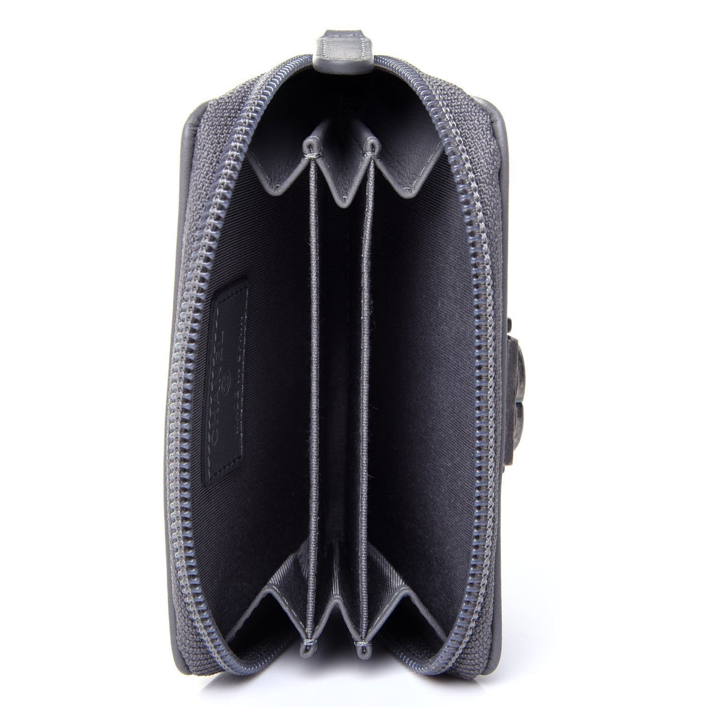 Calfskin Chevron Quilted Zip Around Boy Coin Purse Wallet Grey