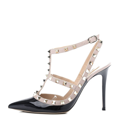 Valentino Garavani Patent Nappa Rockstud Ankle Strap 100mm Pumps 39 Black Poudre 1 of 11