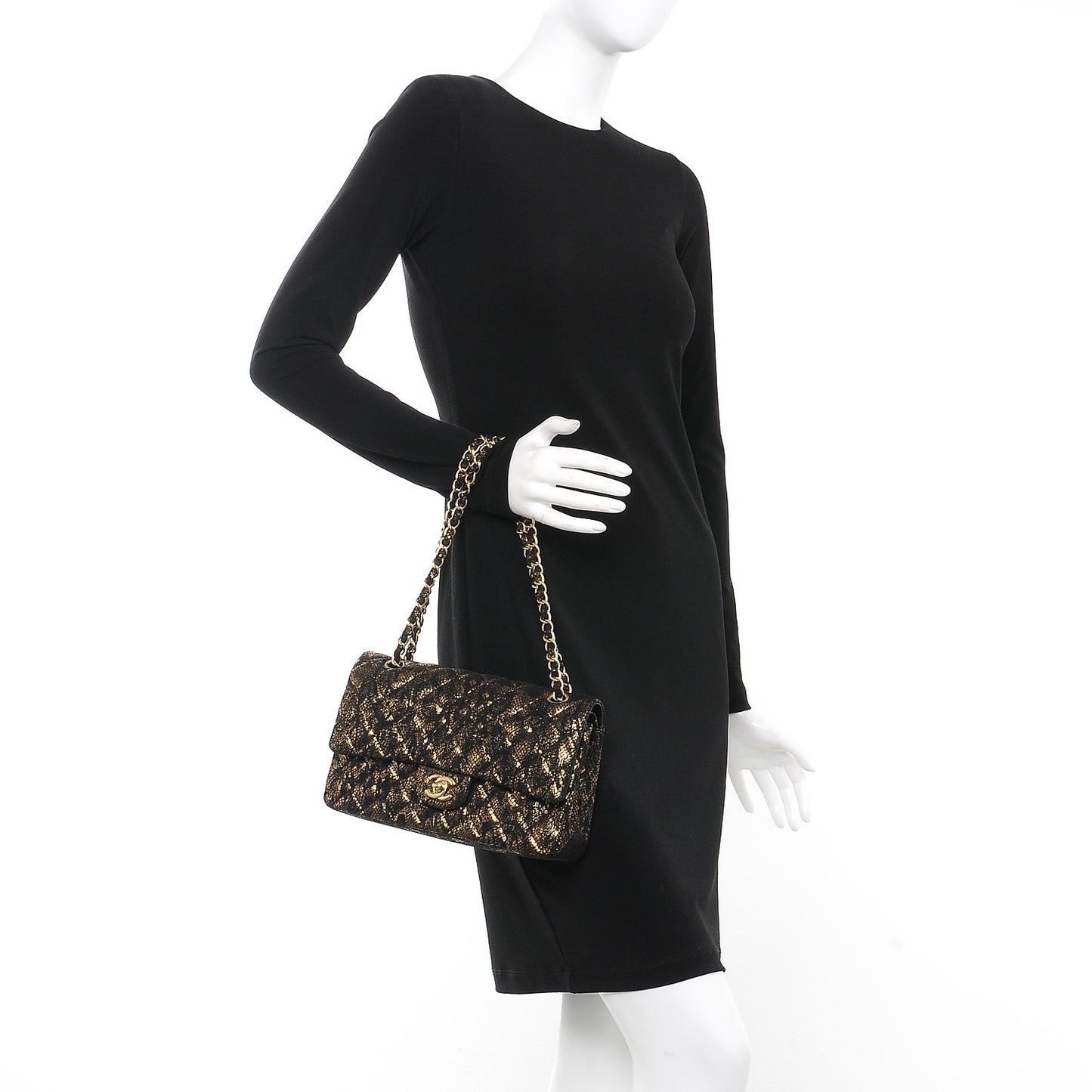 Lace Metallic Goatskin Medium Double Flap Gold