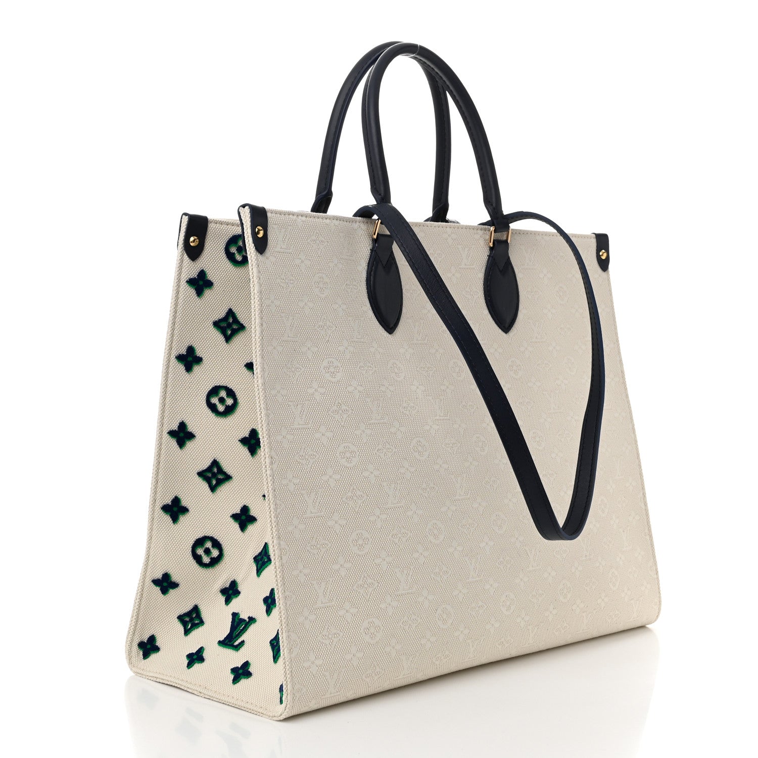 Louis Vuitton Jacquard Embroidered Tufted Monogram Hamptons Onthego GM Blue 3 of 9