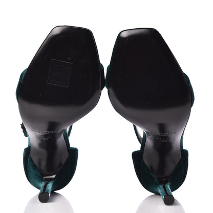 Saint Laurent Velvet Amber 105 Ankle Strap Sandals 36 Malachite 5 of 10