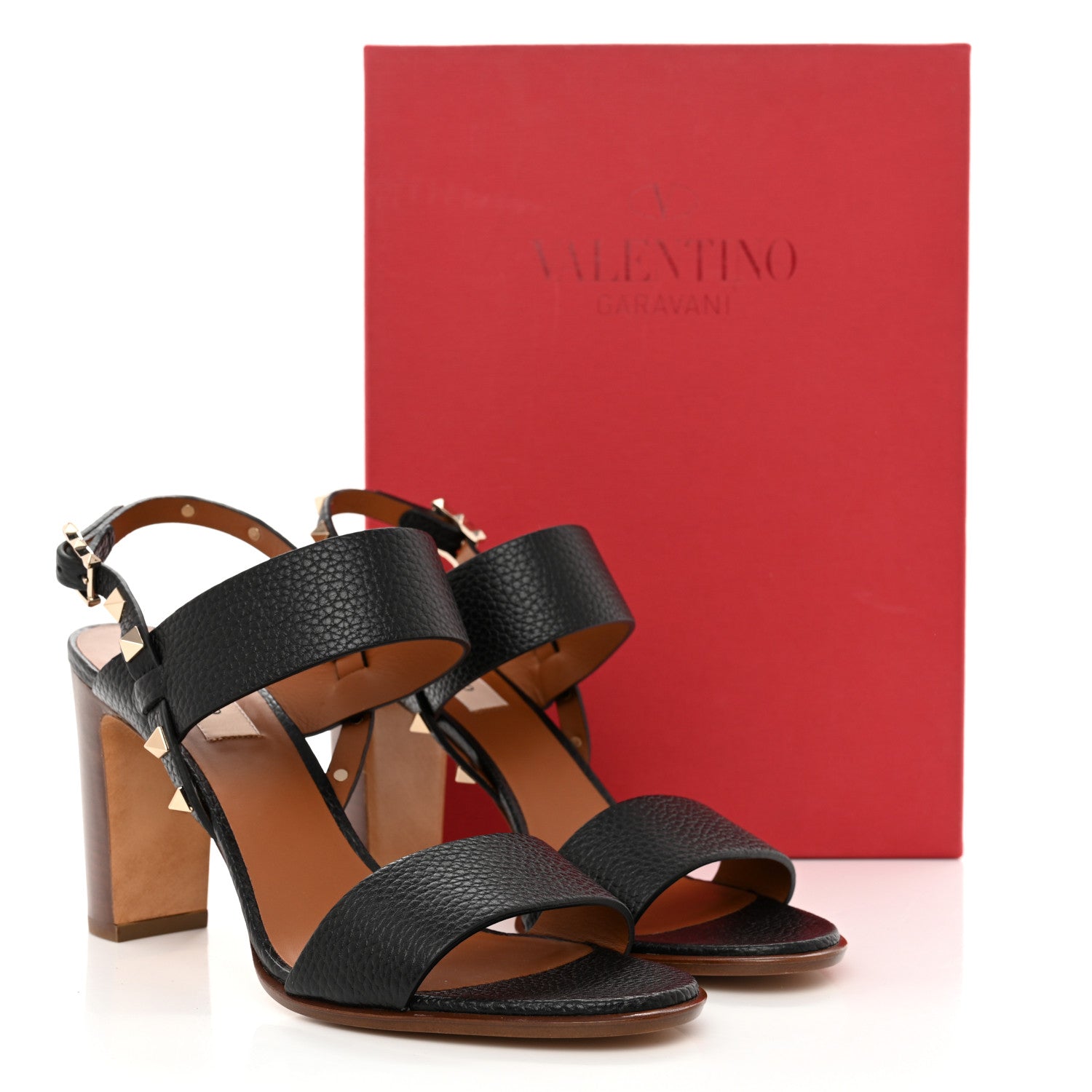 Valentino Garavani Pebbled Calfskin Rockstud Double Slingback Strap 85mm Sandals 39 Black Light Cuir 13 of 13
