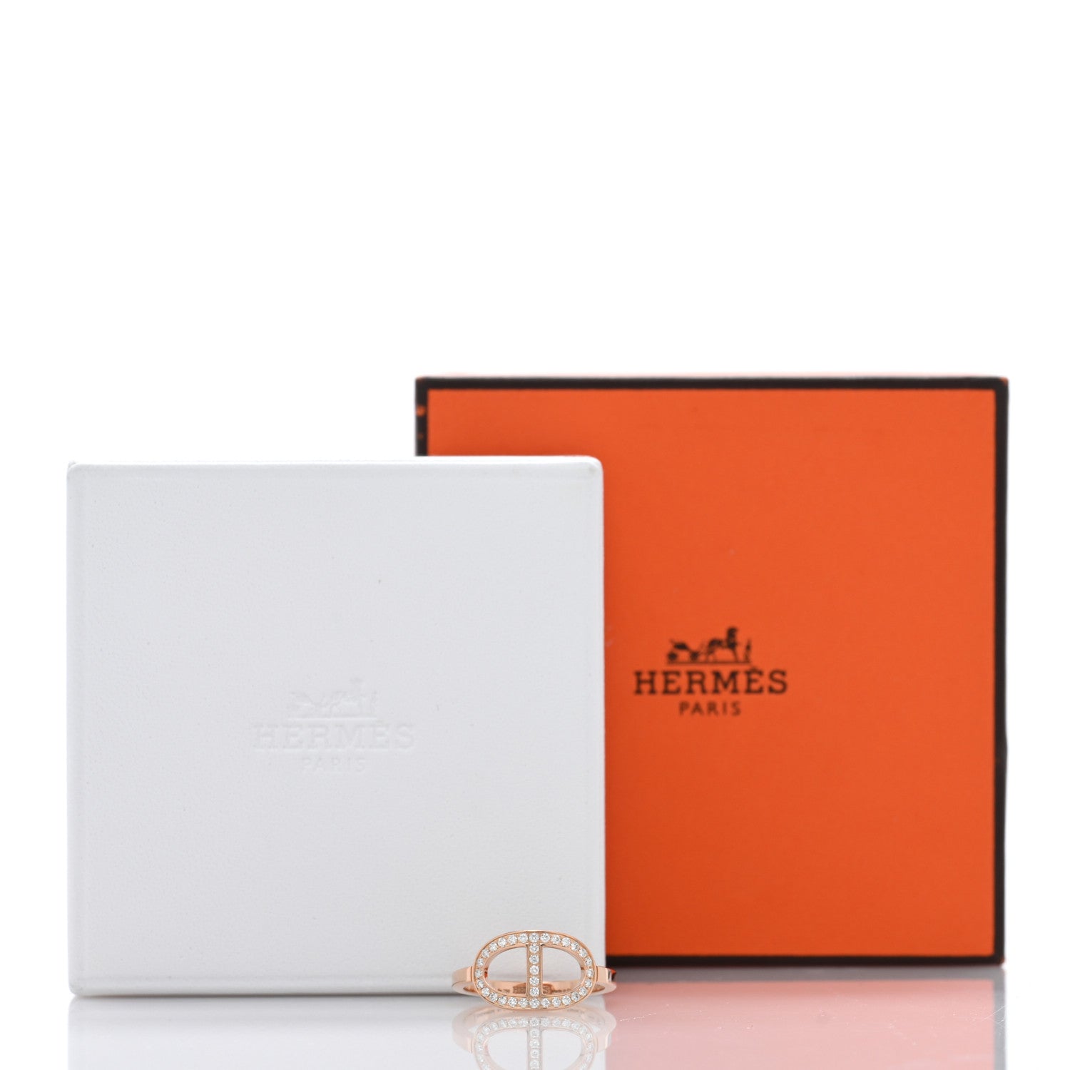 Hermes 18K Rose Gold Diamond MM Chaine d'Ancre Contour Ring 54 7 5 of 5
