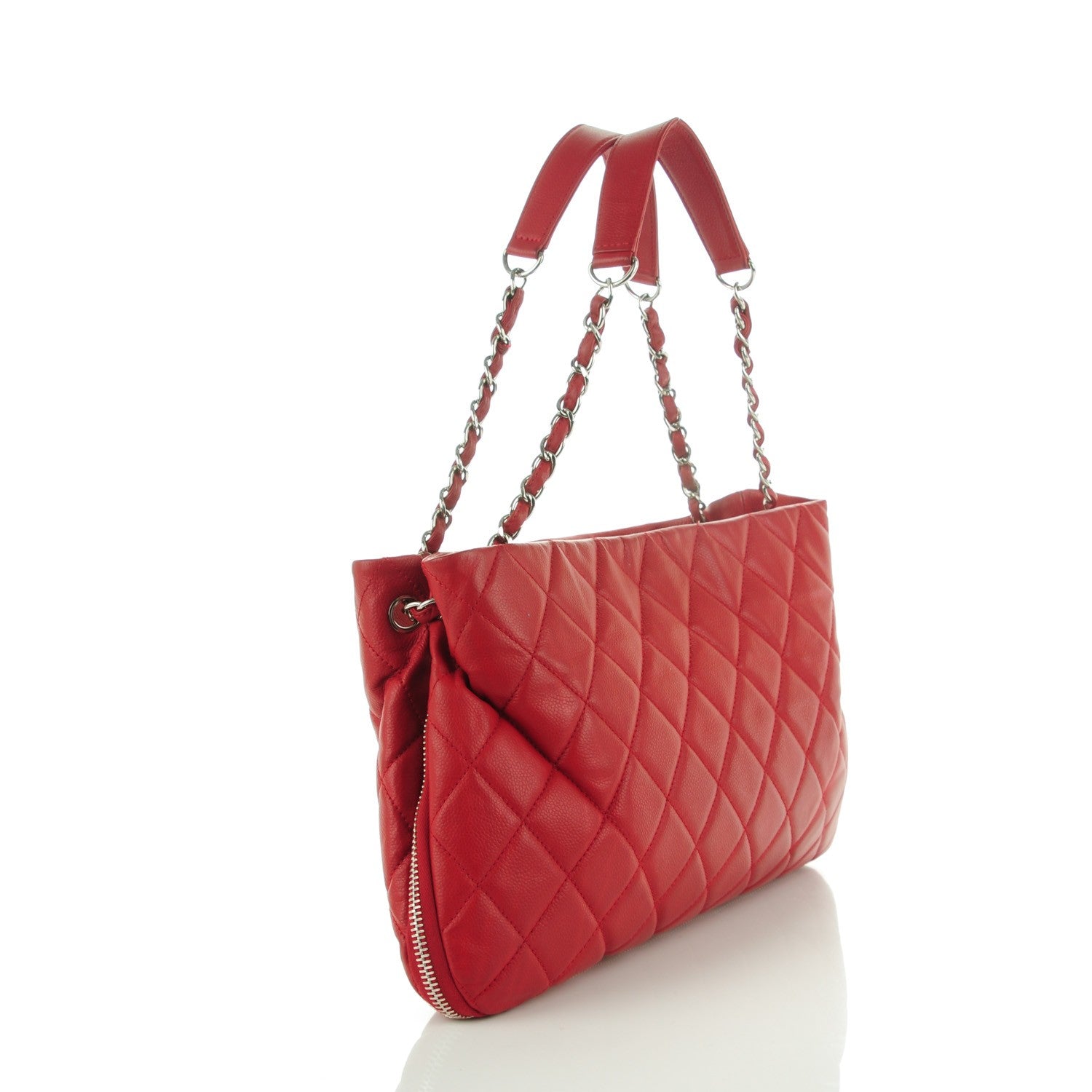 Chanel Caviar Quilted Expandable Zip Shoulder Bag Red 3 of 7