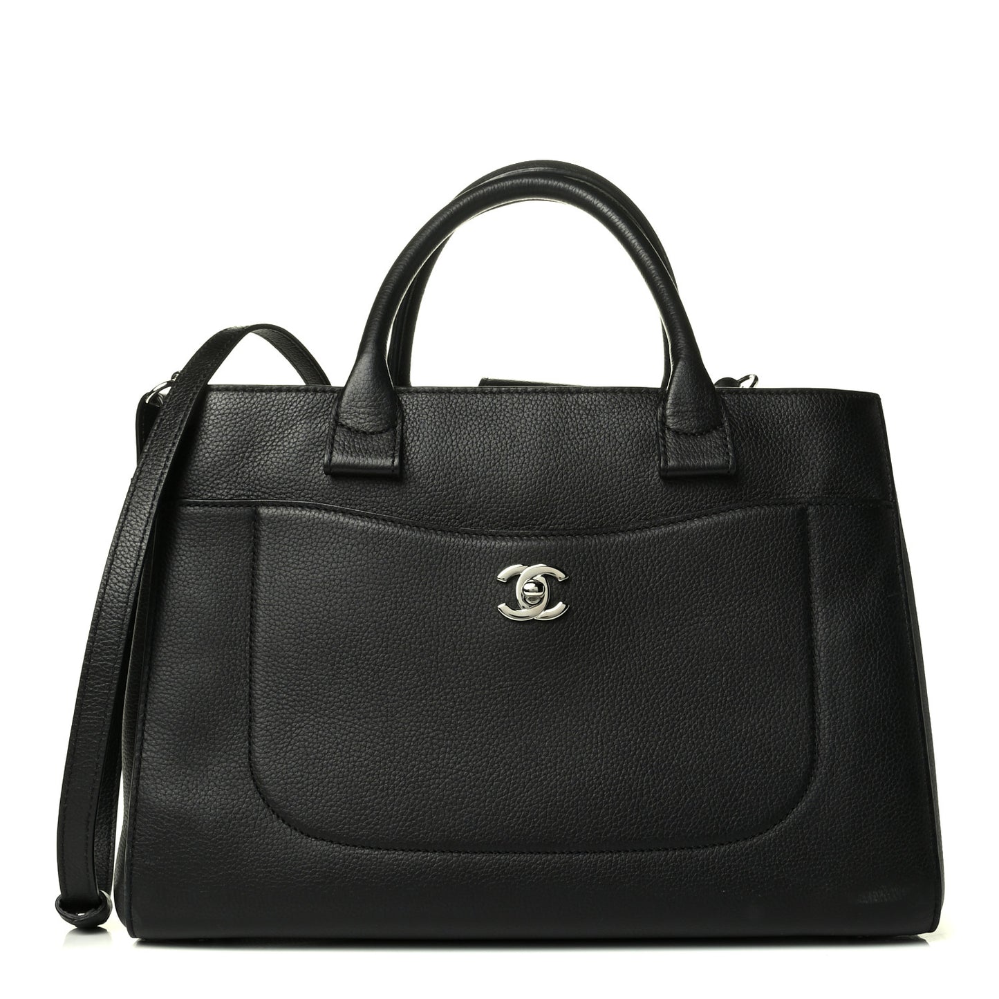 Grained Calfskin Small Neo Executive Shopper Tote Black