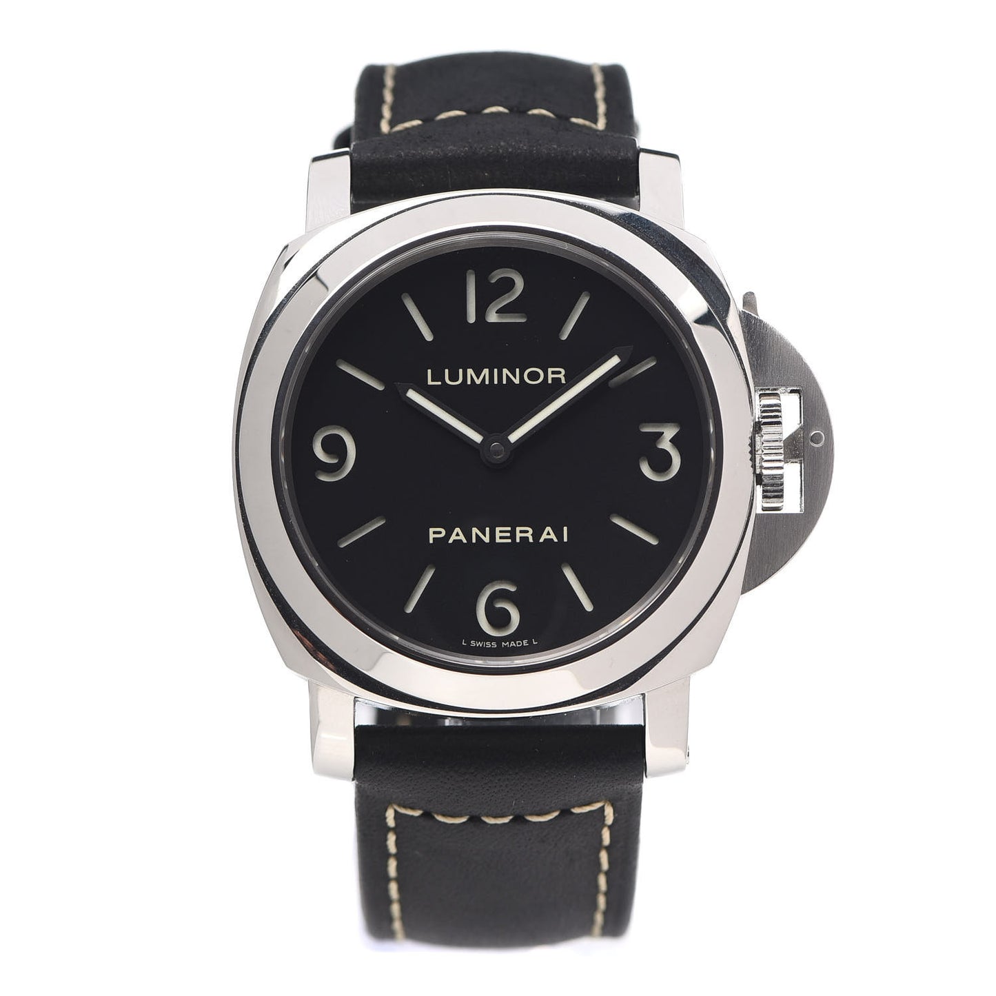 Stainless Steel Calfskin 44mm Luminor Base Manual Winding Watch Black PAM00112