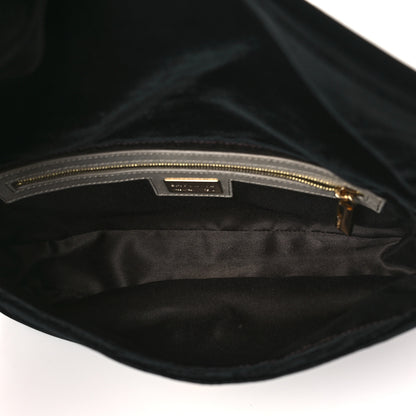 Fendi Velvet Metal Fringe Baguette Black Gold 5 of 10