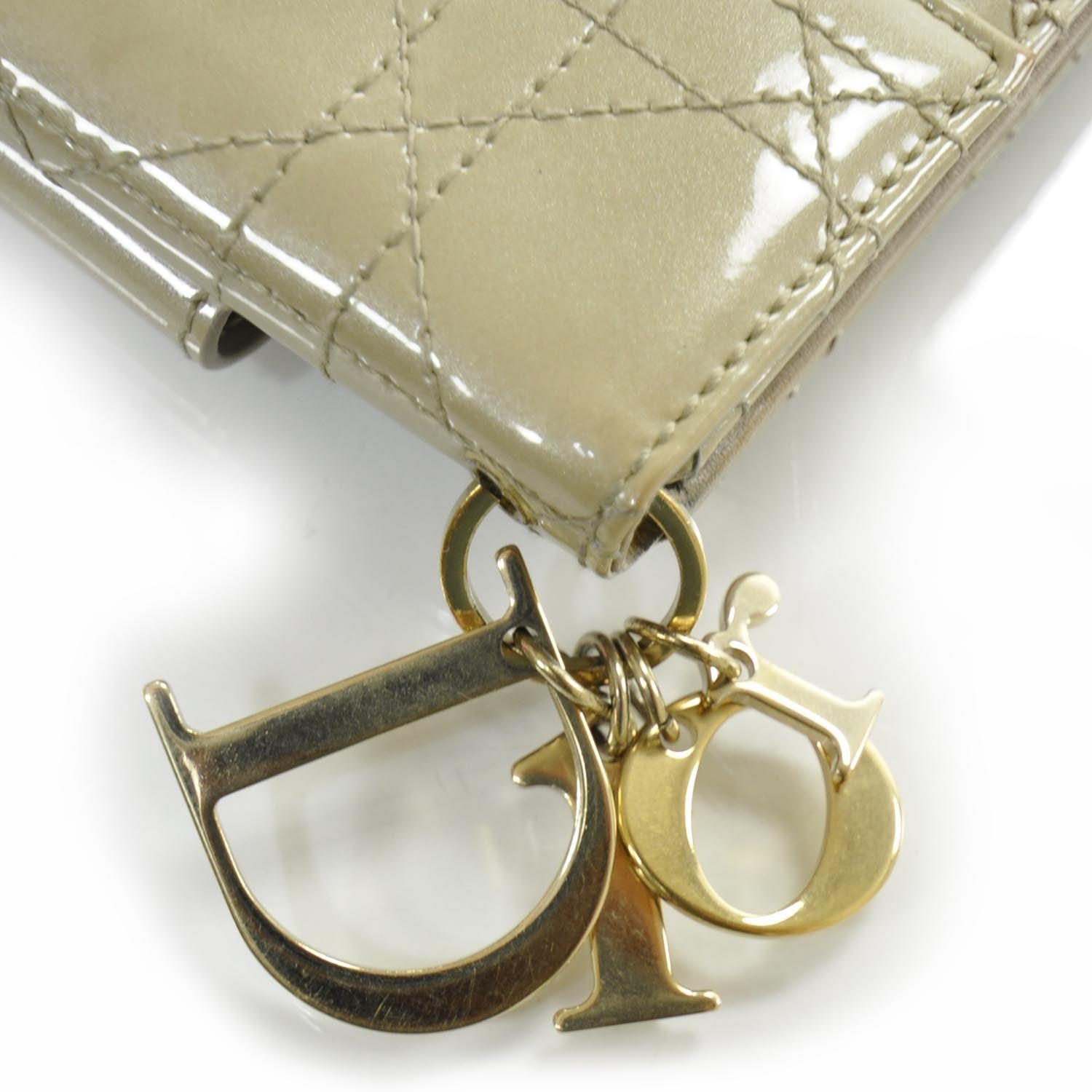 Christian Dior Patent Lady Dior Compact Cannage Wallet Beige 7 of 9