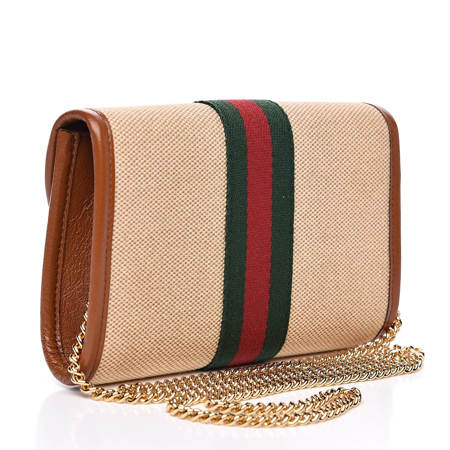 Gucci Vintage Canvas Calfskin Web Mini Rajah Slim Flap Shoulder Bag Sand Light Cuir 3 of 9