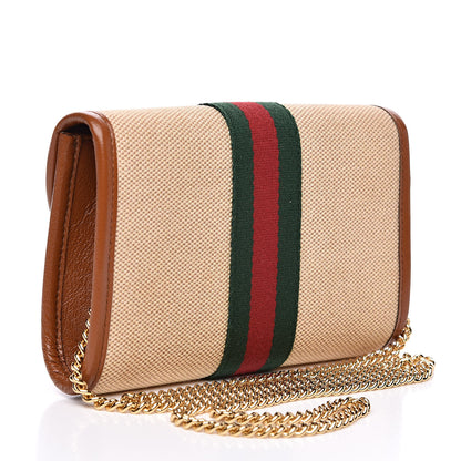Gucci Vintage Canvas Calfskin Web Mini Rajah Slim Flap Shoulder Bag Sand Light Cuir 3 of 9