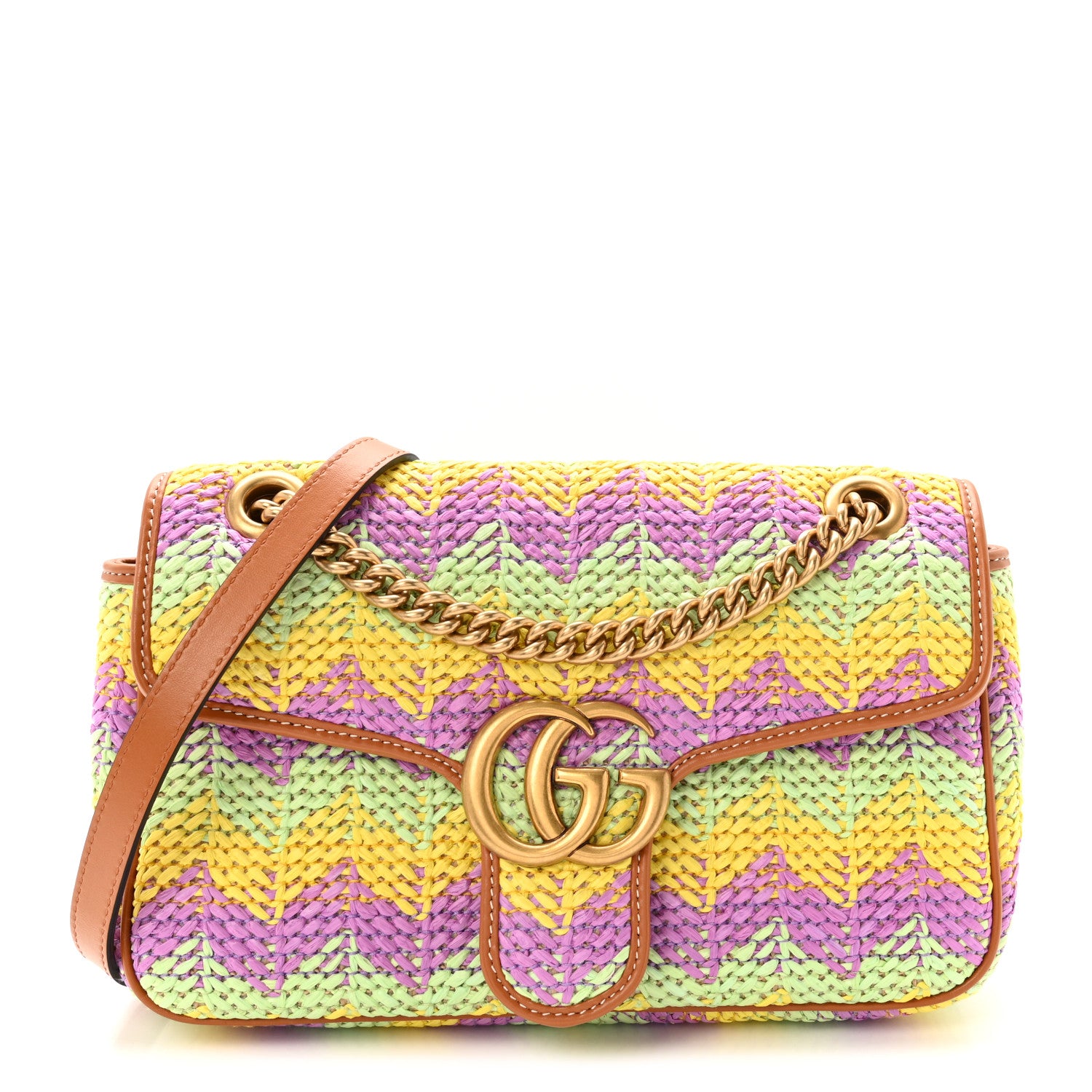 Gucci Calfskin Raffia Woven Small GG Marmont Shoulder Bag Multicolor 1 of 10