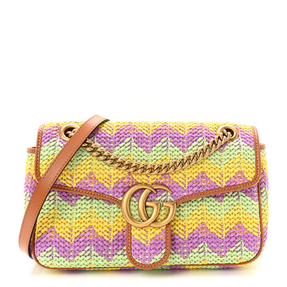 Gucci Calfskin Raffia Woven Small GG Marmont Shoulder Bag Multicolor 1 of 10