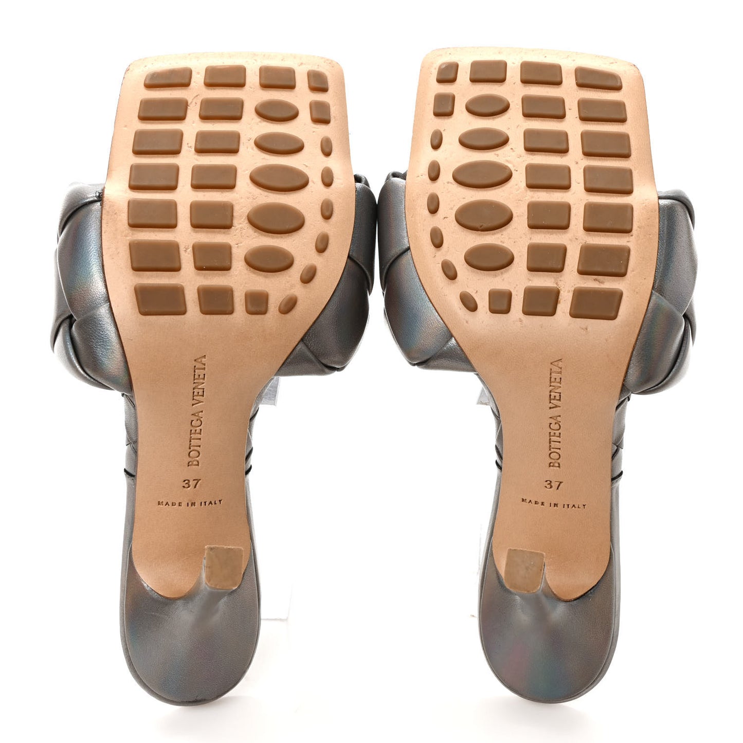 Laser Nappa Maxi Intrecciato Lido 90mm Mule Sandals 37 Oyster