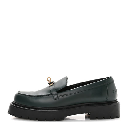 Hermes Glazed Calfskin Womens Icone Loafers 40 Vert Bouteille 1 of 9