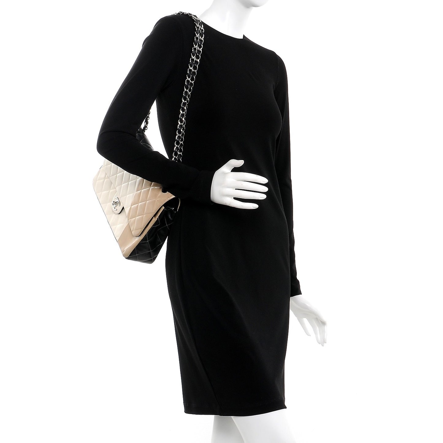 Lambskin Quilted Colorblock Jumbo Double Flap Black White Beige