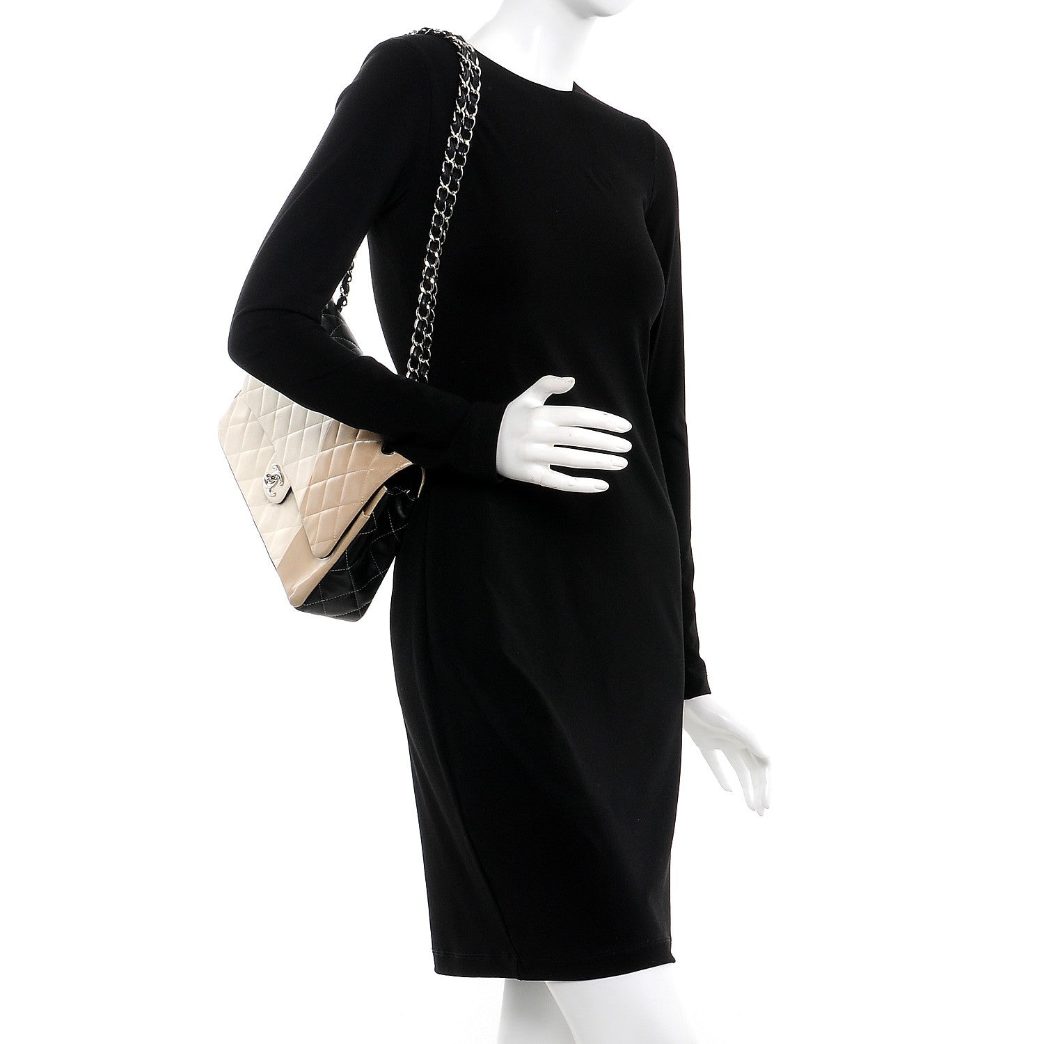 Chanel Lambskin Quilted Colorblock Jumbo Double Flap Black White Beige 3 of 18