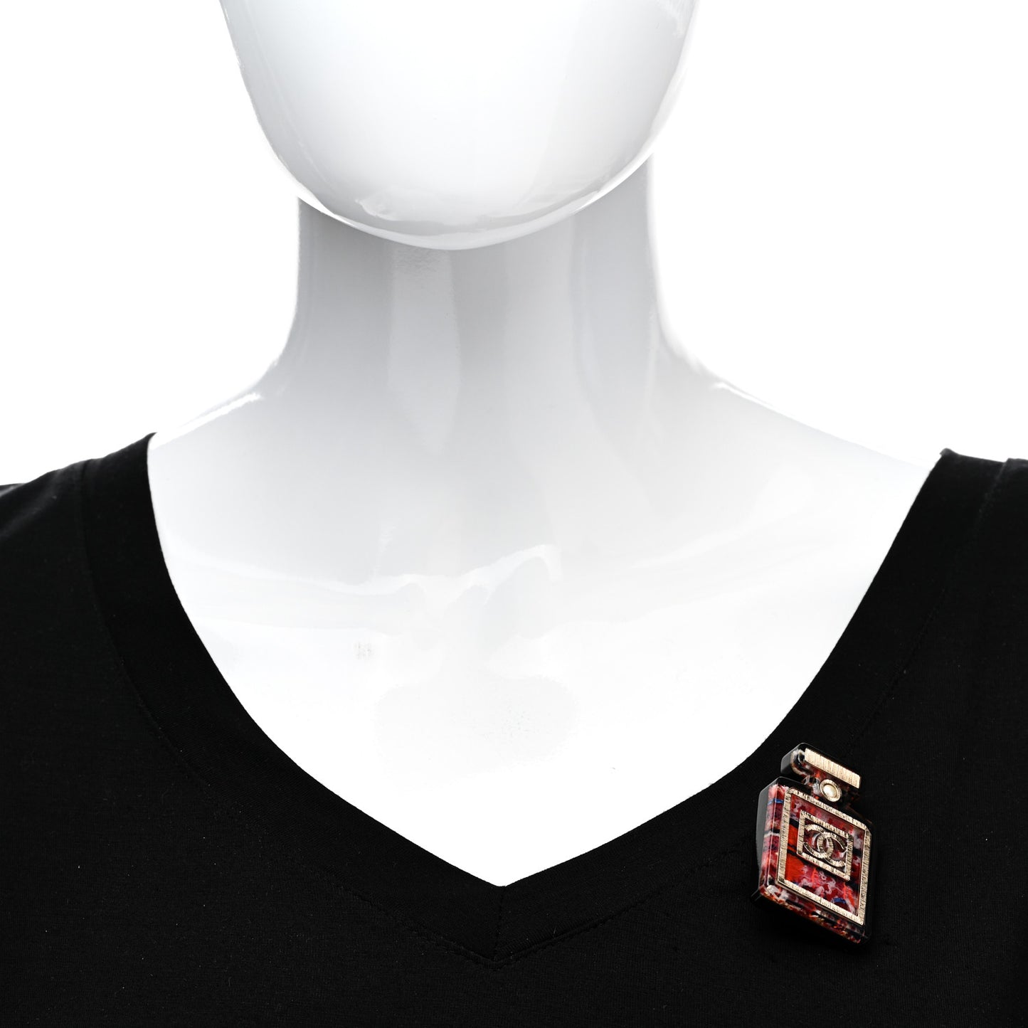 Pearl Resin CC No 5 Perfume Bottle Brooch Red Black