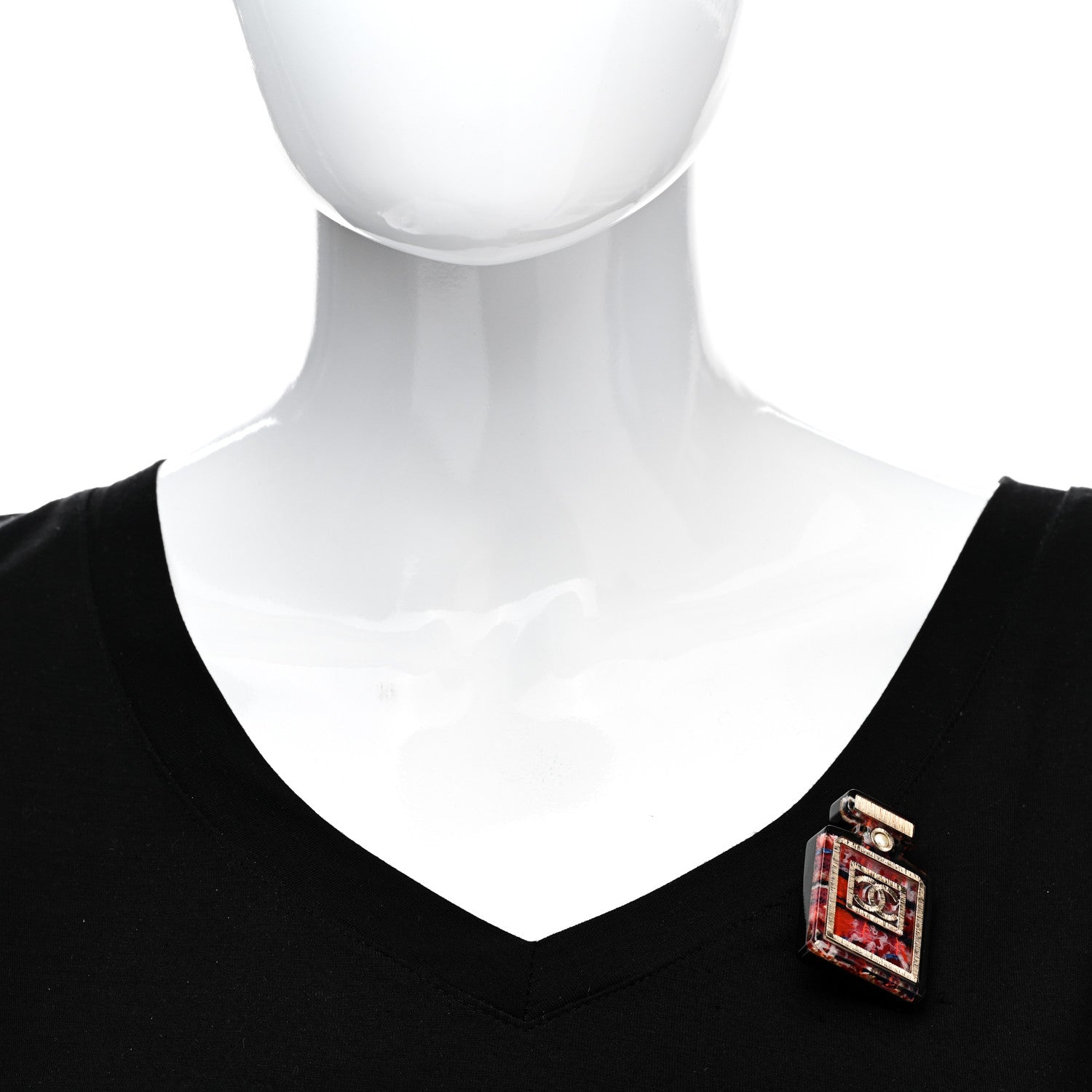 Chanel Pearl Resin CC No 5 Perfume Bottle Brooch Red Black 2 of 5
