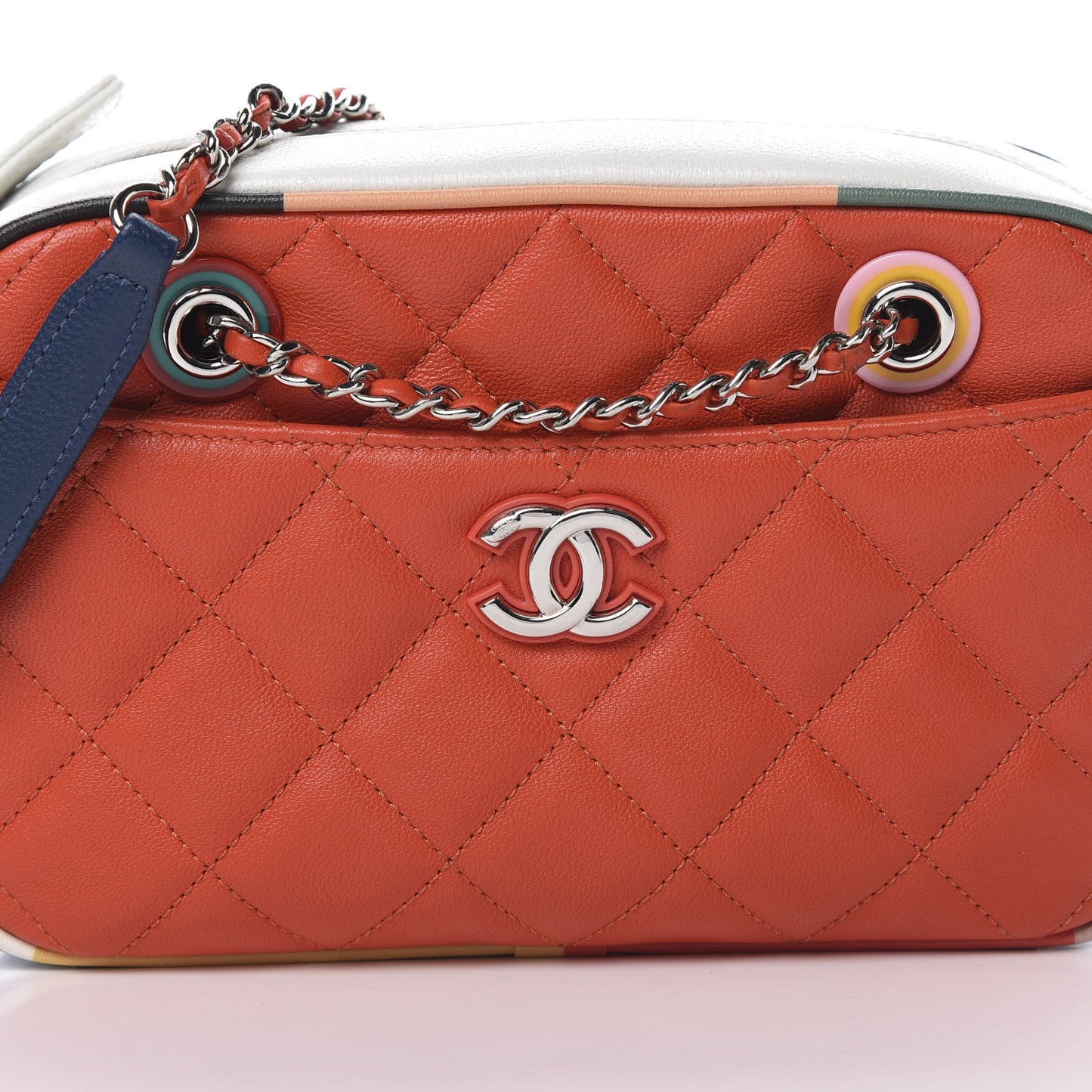 Calfskin Quilted Cuba Camera Bag Orange Navy White