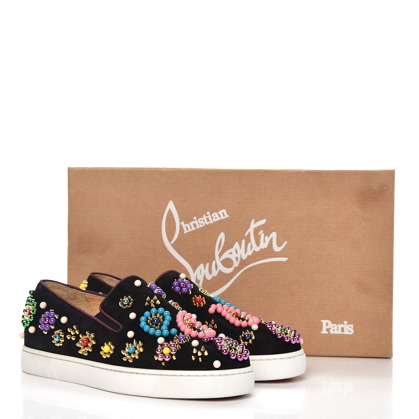 Velvet Beaded Candy Boat Flats 35 Black