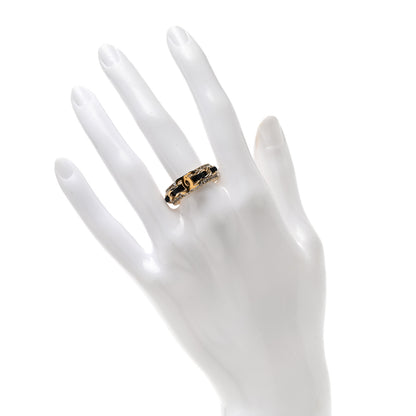 Chanel Metal Crystal Lambskin CC Ring 53/6.5 Gold Black 2 of 7