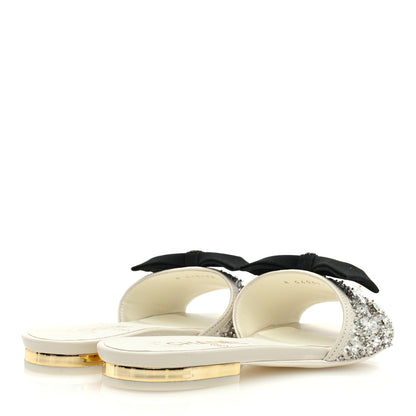 Chanel Lambskin Crystal Embellished Grosgrain CC Bow Mules 37 Black 4 of 7