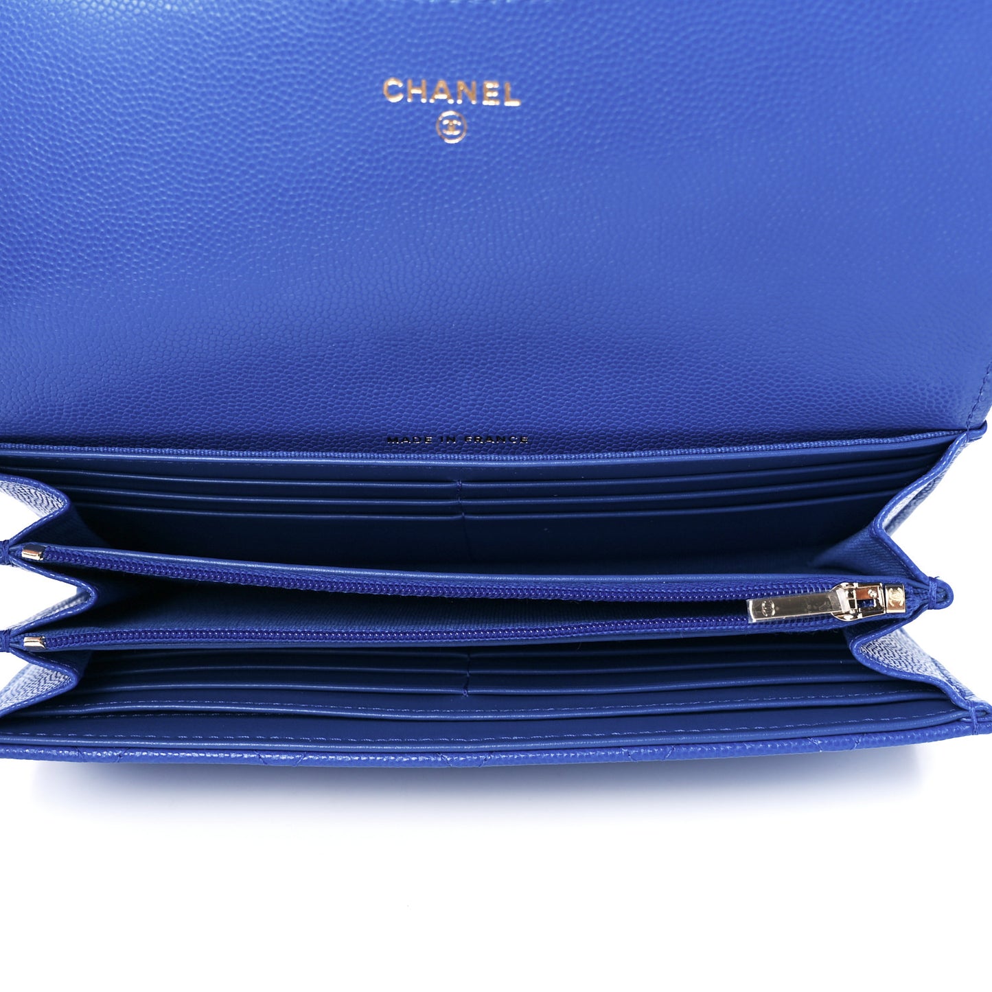 Caviar Quilted Large Gusset Flap Wallet Blue