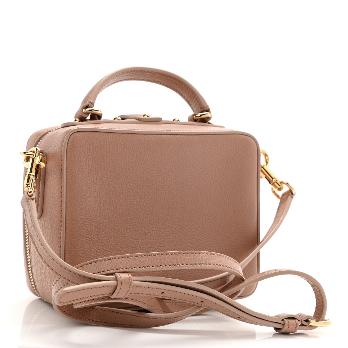 Grained Calfskin Dauphine Crystal Embellished Box Bag Beige
