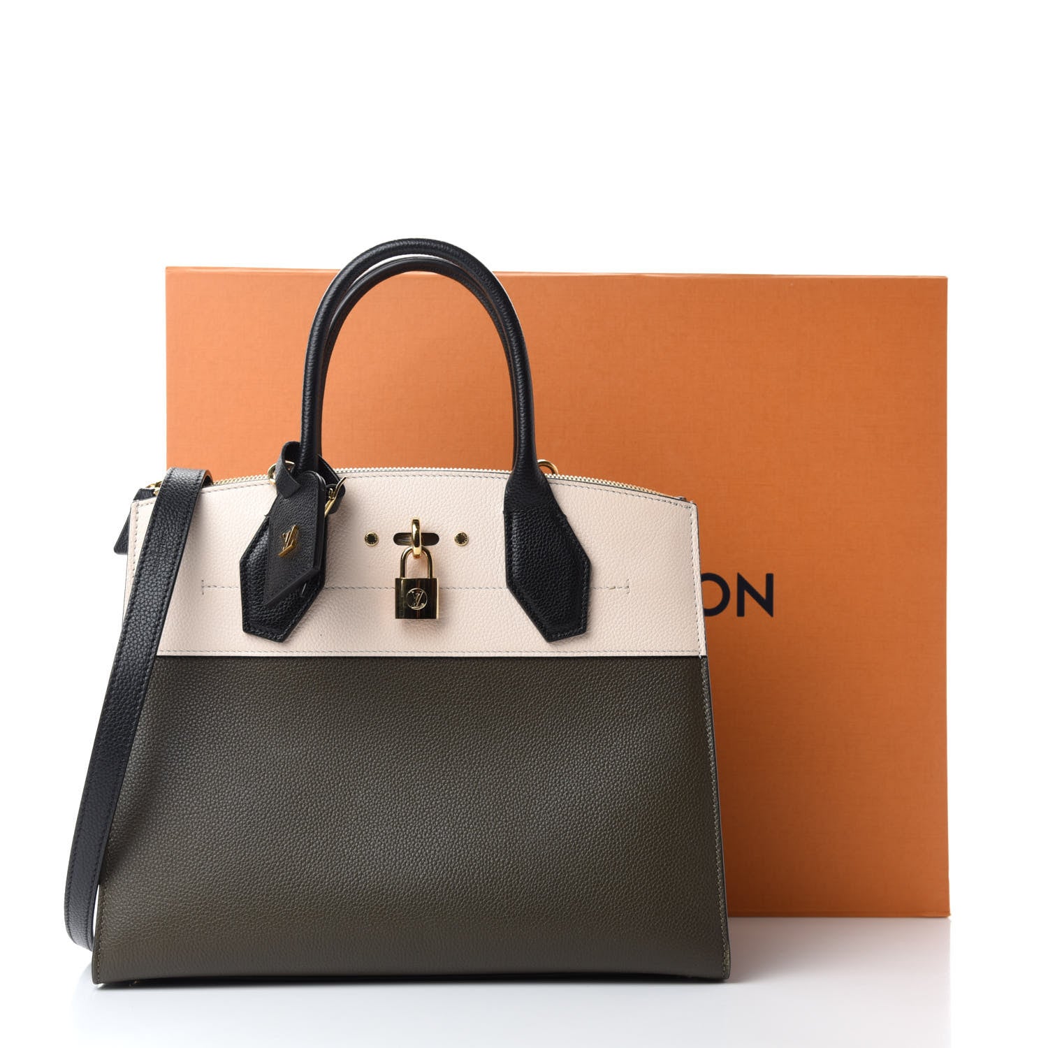 Louis Vuitton Taurillon City Steamer MM Kaki Creme Black 11 of 11
