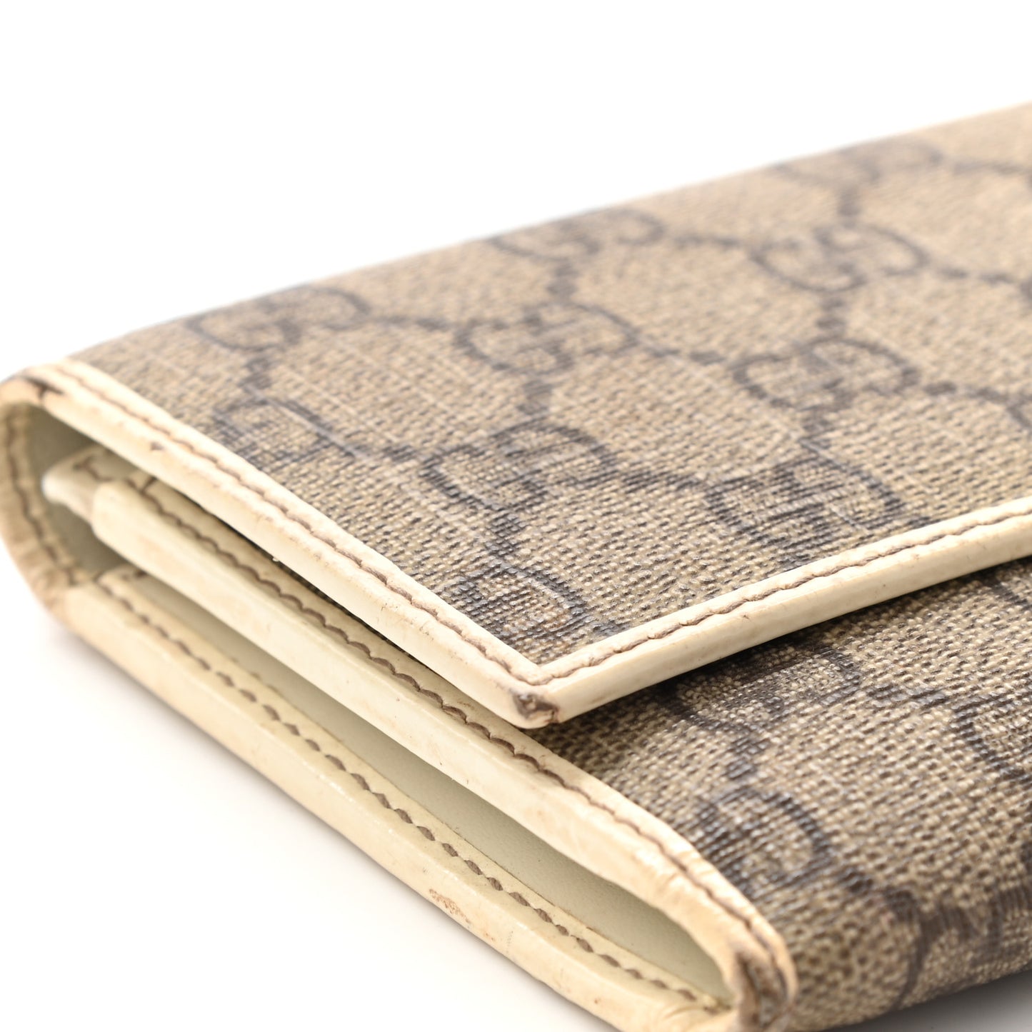GG Plus Monogram Joy Continental Flap Wallet Beige Ebony Gesso