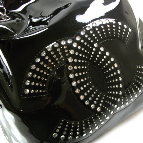 Patent Diamante Signature Tote Black
