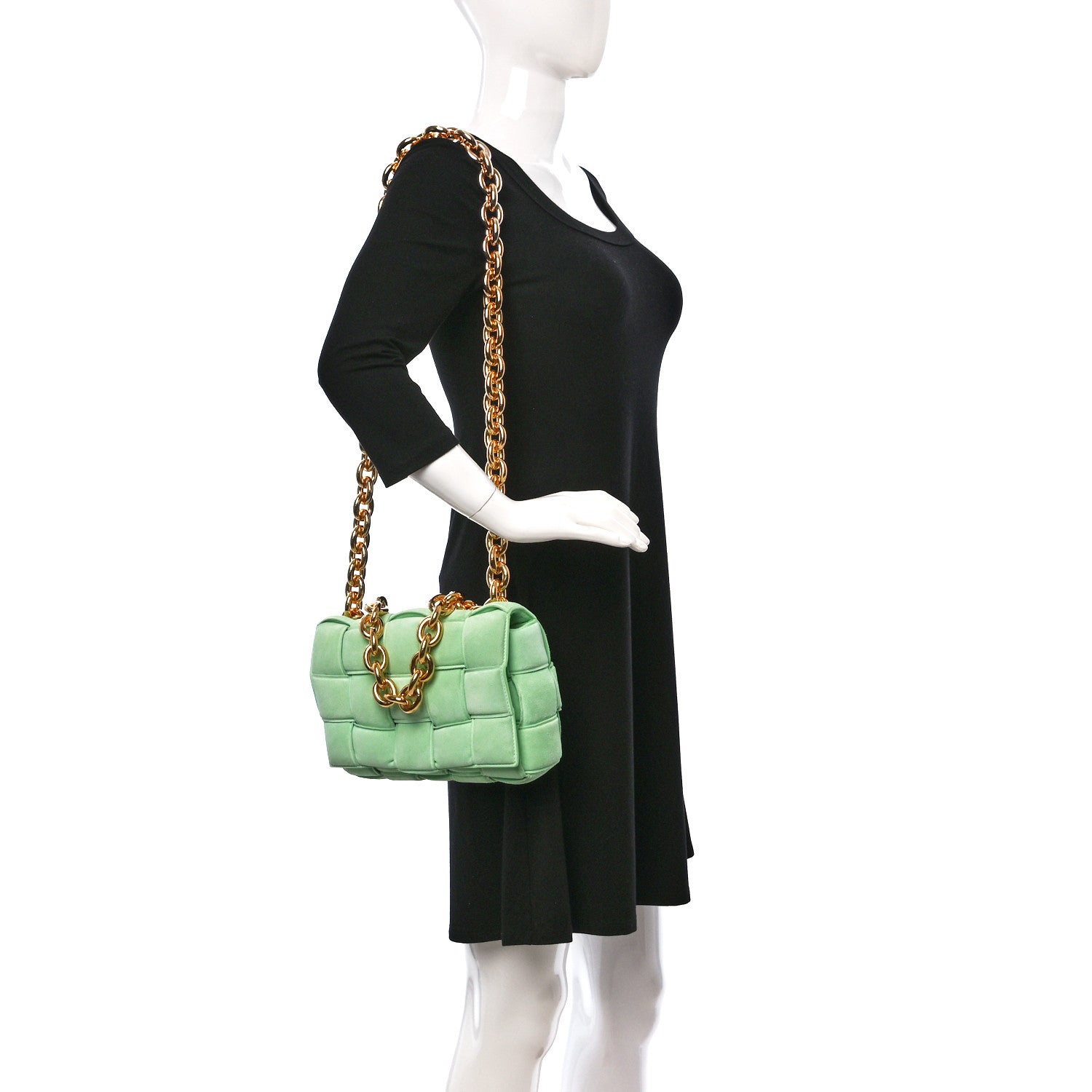 Bottega Veneta Suede Maxi Intrecciato Padded Chain Cassette Crossbody Bag Wasabi 2 of 10