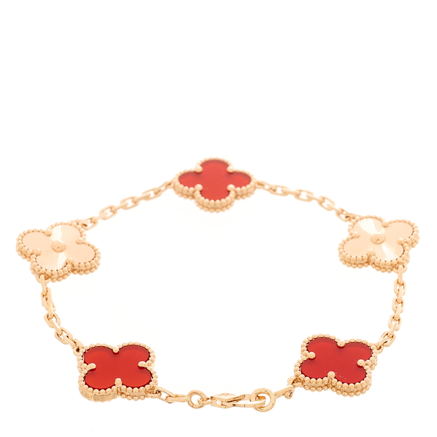 Van Cleef & Arpels 18K Rose Gold Carnelian 5 Motifs Guilloche Vintage Alhambra Bracelet 2 of 5
