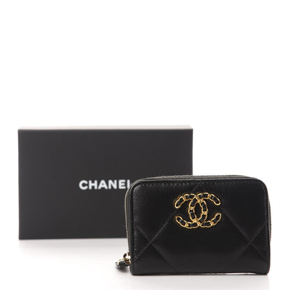 Chanel Shiny Goatskin Quilted Chanel 19 Zip Around Coin Purse Wallet Black 8 of 8