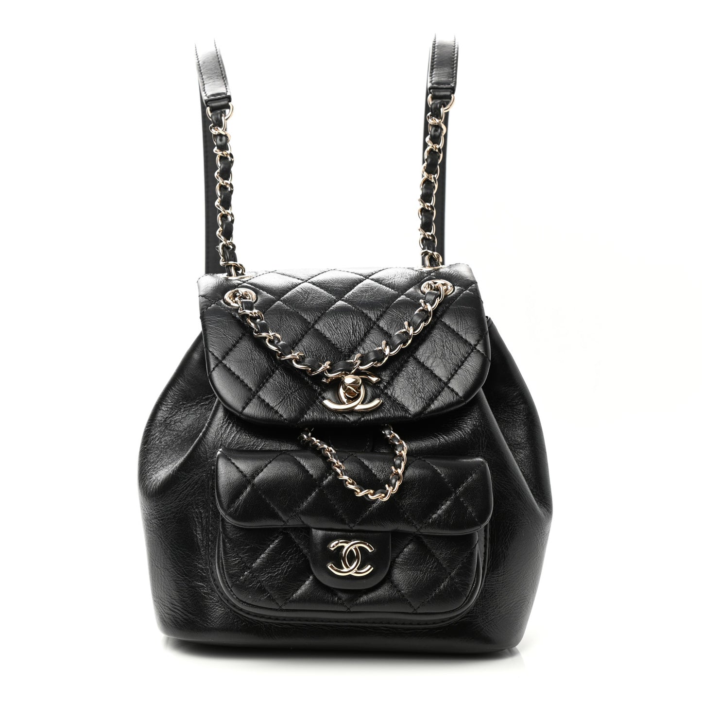 Glazed Aged Calfskin Quilted Small Duma Drawstring Backpack Black